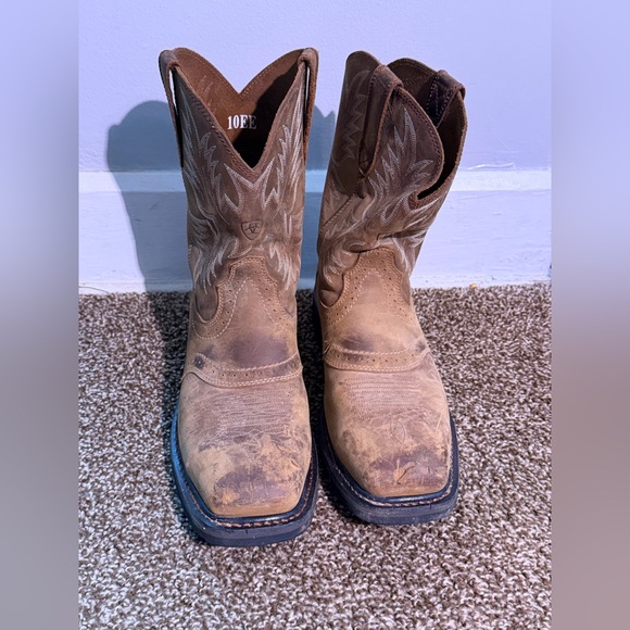 ⭕️SOLD🟥❌Work Boots Ariat Saw Toe Steel Man Brown Size 10 EE" - Picture 2 of 8